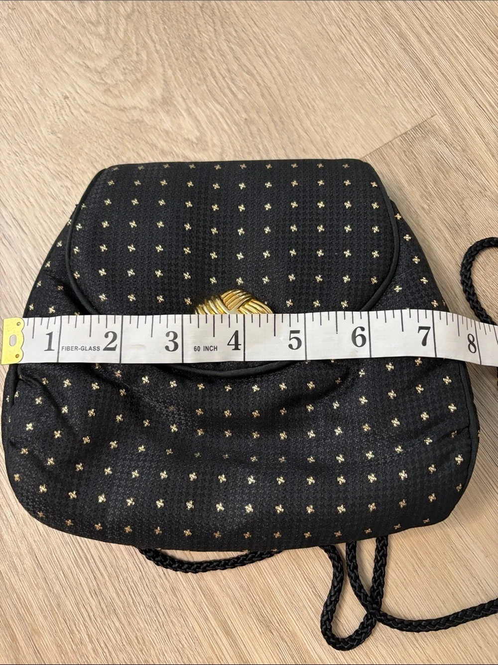 Vintage Whiting and Davis Black and Gold Star Cross Pattern Evening Bag elegant